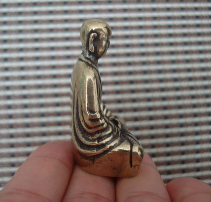 Solid Brass Buddha Seated Figurine Vintage Style Statue for Home Desk Decor