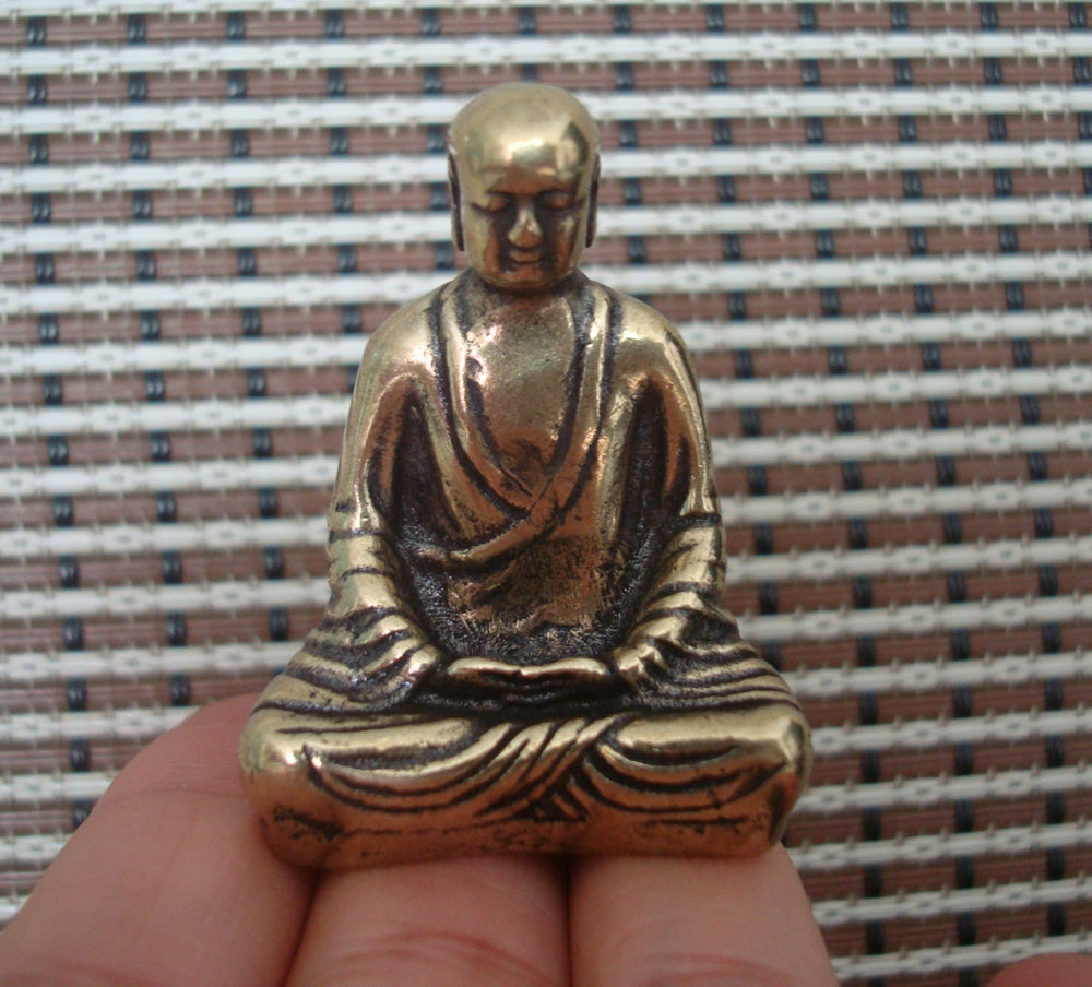 Solid Brass Buddha Seated Figurine Vintage Style Statue for Home Desk Decor