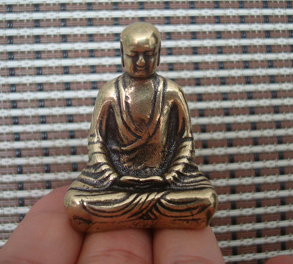 Solid Brass Buddha Seated Figurine Vintage Style Statue for Home Desk Decor