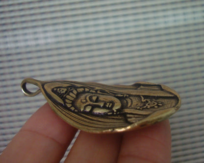 Brass Leaf Guanyin Buddha Pendant Vintage Style