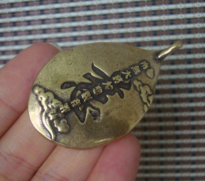 Brass Leaf Guanyin Buddha Pendant Vintage Style