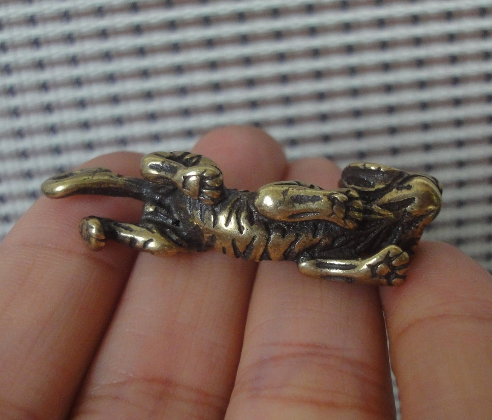 Vintage Brass Tiger Statue Charm Pendant for Bags Ornaments