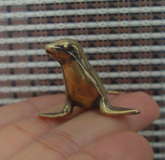 Vintage Style Brass Seal Figurine: Copper Sea Animal Sculpture