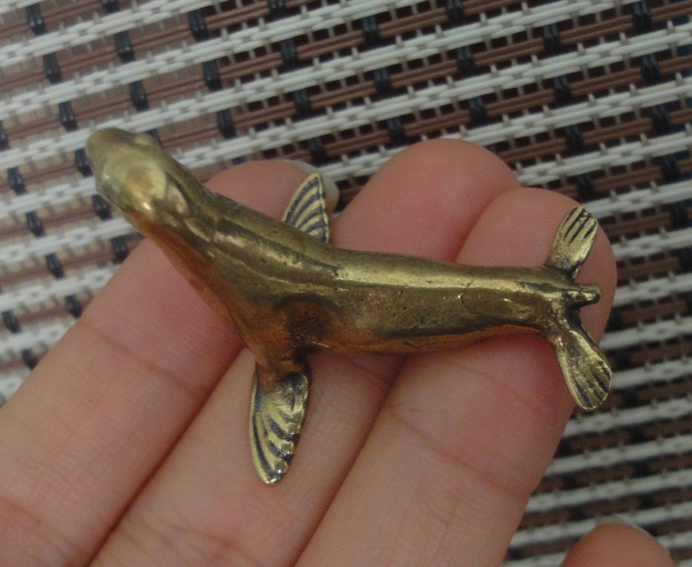 Vintage Style Brass Seal Figurine: Copper Sea Animal Sculpture