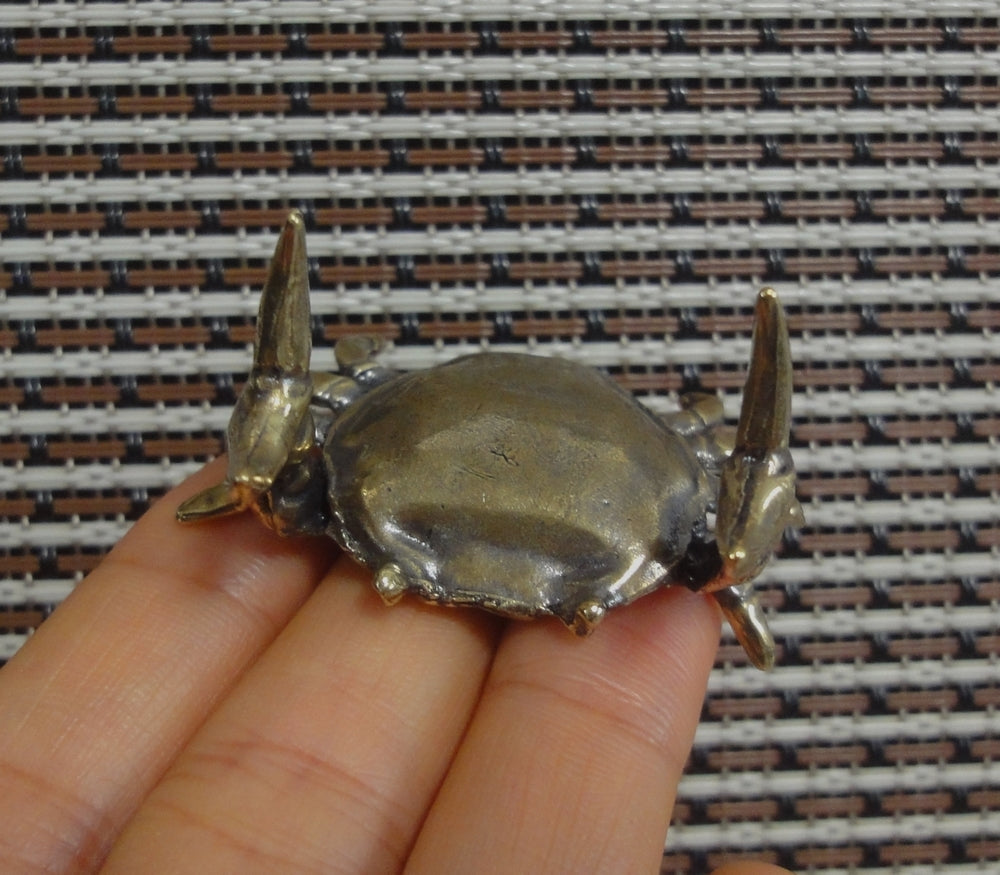 Retro Solid Brass Crab Figurine Statue - Pen Rest Stand