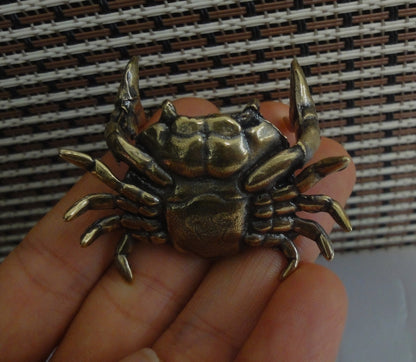 Retro Solid Brass Crab Figurine Statue - Pen Rest Stand