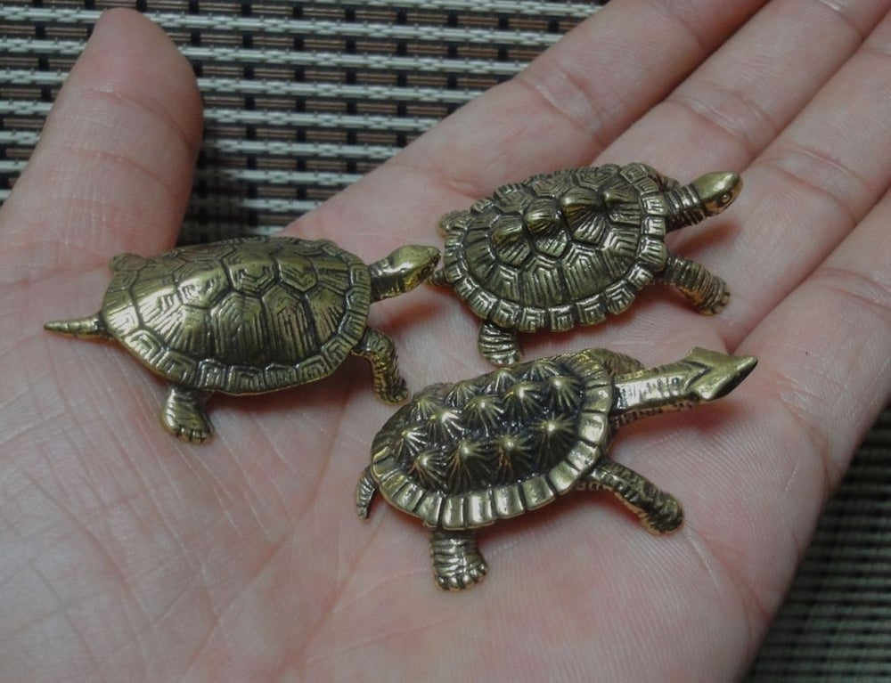 Vintage Style Brass Tortoise Figurines: Home Garden Decor, Set of 3