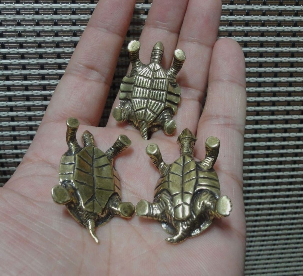 Vintage Style Brass Tortoise Figurines: Home Garden Decor, Set of 3