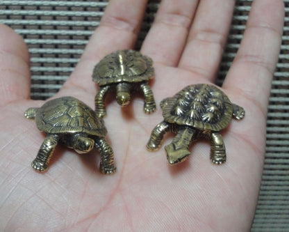 Vintage Style Brass Tortoise Figurines: Home Garden Decor, Set of 3