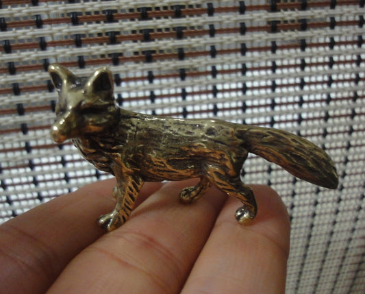 Solid Brass Fox Figurine - Mini Textured Animal Statue Desk Decor