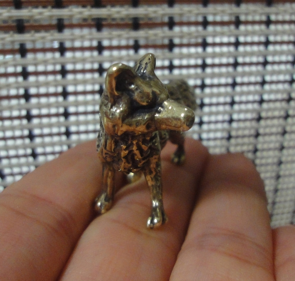 Solid Brass Fox Figurine - Mini Textured Animal Statue Desk Decor
