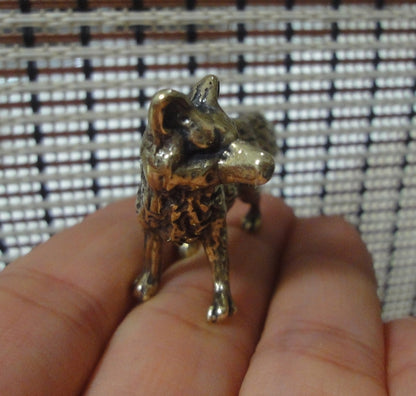 Solid Brass Fox Figurine - Mini Textured Animal Statue Desk Decor