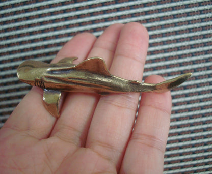 Solid Brass Small Shark Fish Figurine Vintage Style Statue for Garden Decor
