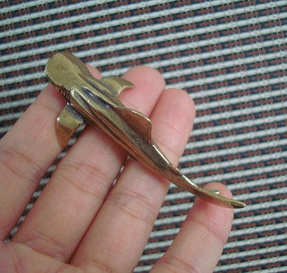 Solid Brass Small Shark Fish Figurine Vintage Style Statue for Garden Decor