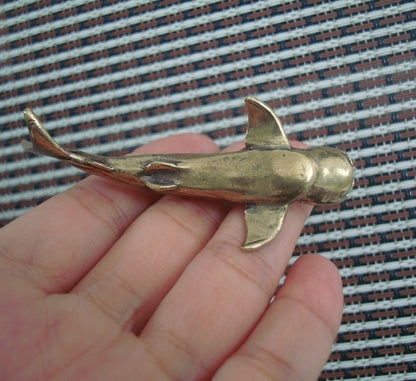Solid Brass Small Shark Fish Figurine Vintage Style Statue for Garden Decor