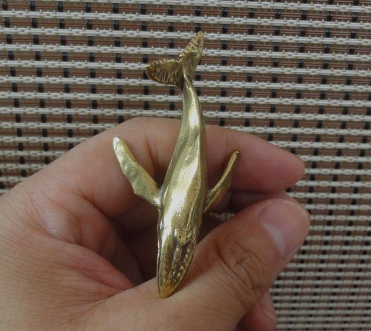 Solid Brass Whale Statue Sea Animal Figurine for Home Garden Decor