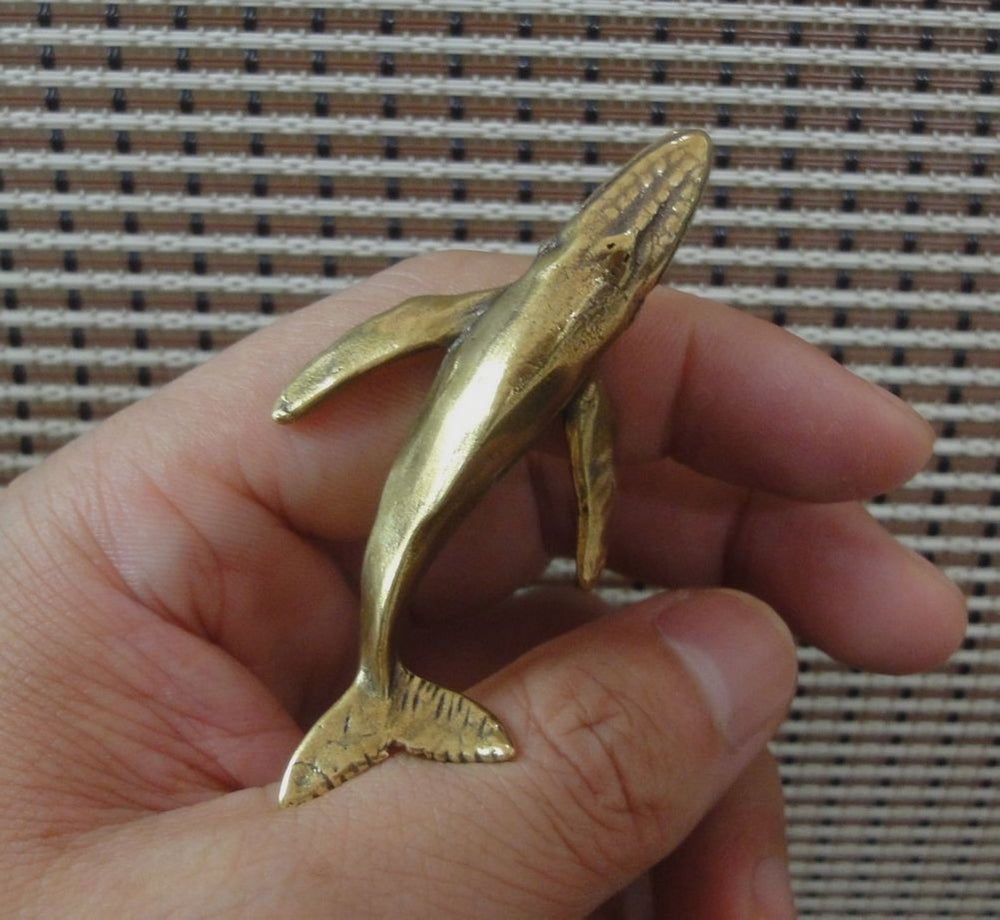 Solid Brass Whale Statue Sea Animal Figurine for Home Garden Decor