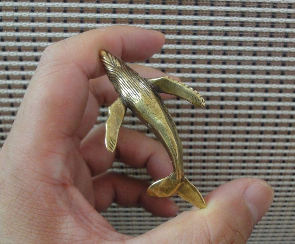 Solid Brass Whale Statue Sea Animal Figurine for Home Garden Decor