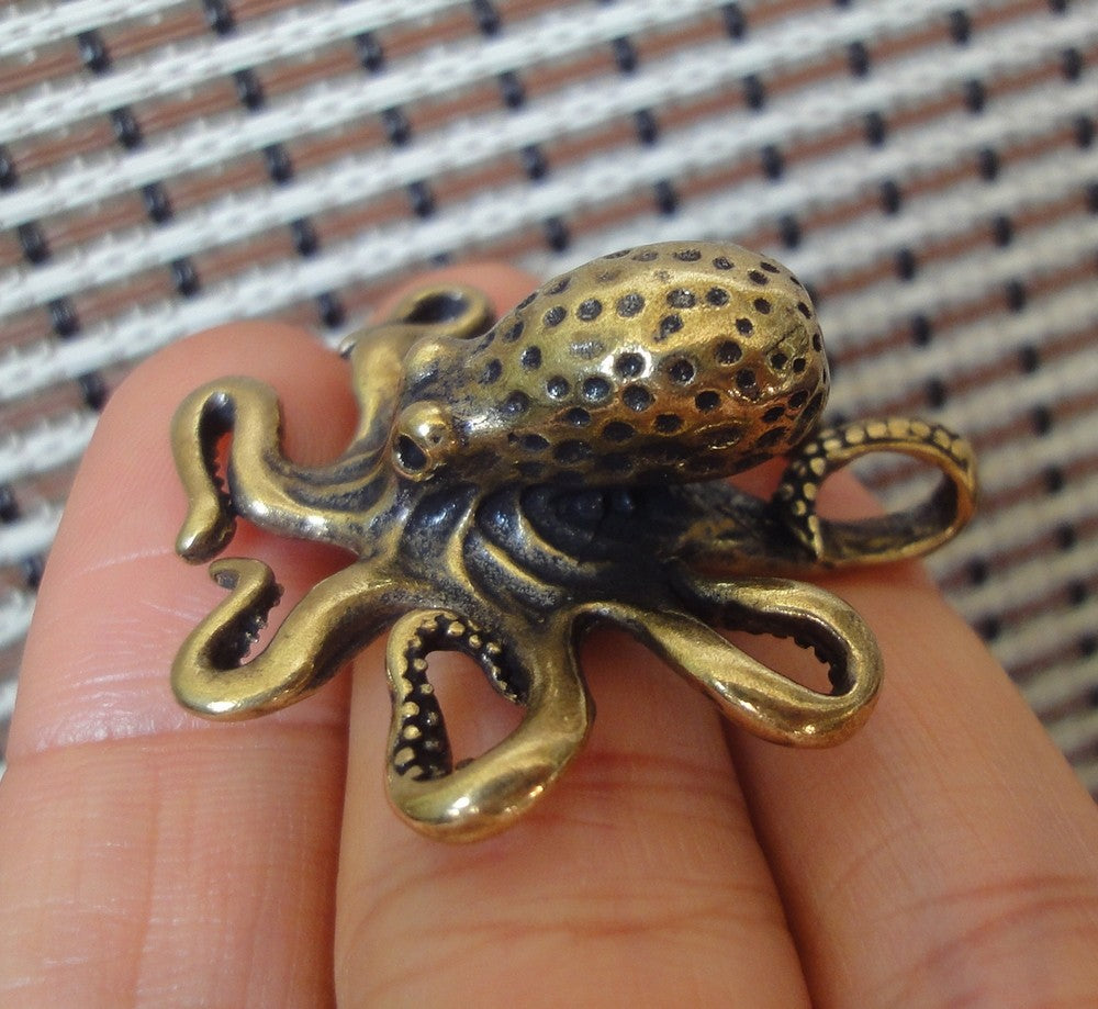 Solid Brass Octopus Figurine Retro Style Sea Animal Home Ornament Statue