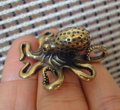 Solid Brass Octopus Figurine Retro Style Sea Animal Home Ornament Statue