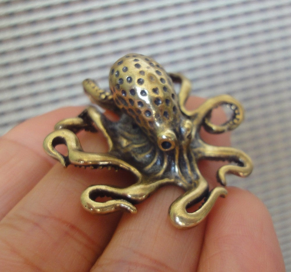 Solid Brass Octopus Figurine Retro Style Sea Animal Home Ornament Statue