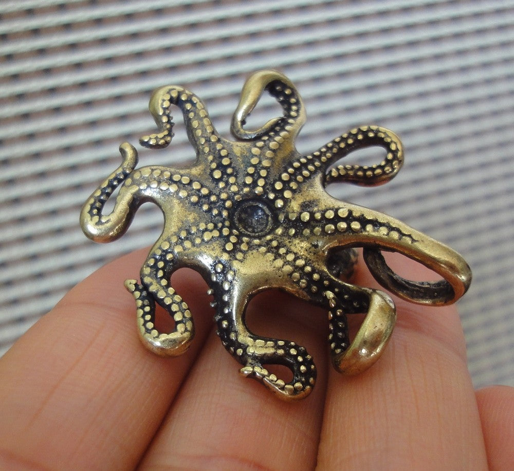 Solid Brass Octopus Figurine Retro Style Sea Animal Home Ornament Statue
