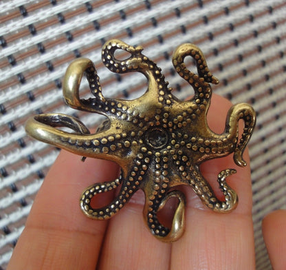 Solid Brass Octopus Figurine Retro Style Sea Animal Home Ornament Statue