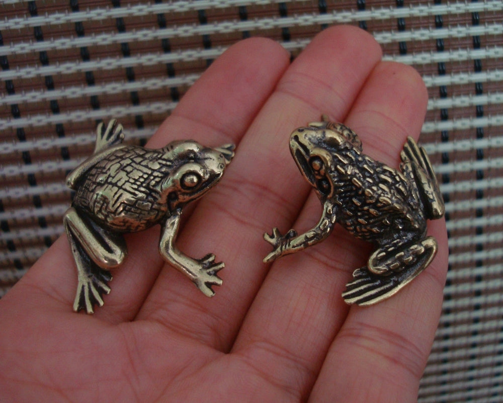 Pair of Solid Brass Frogs Statues Figurines for Home Garden Decor
