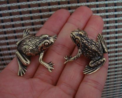 Pair of Solid Brass Frogs Statues Figurines for Home Garden Decor
