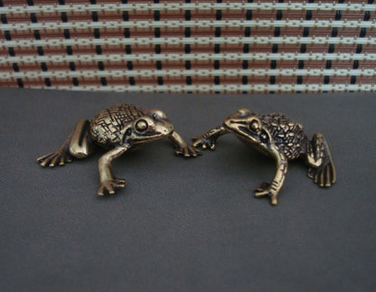 Pair of Solid Brass Frogs Statues Figurines for Home Garden Decor