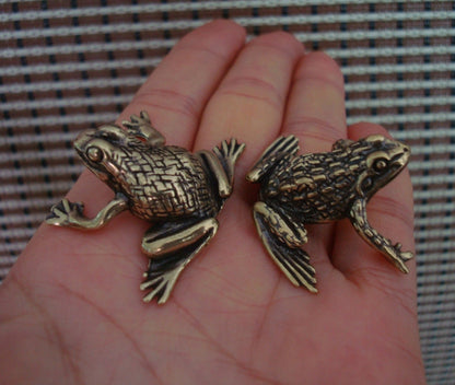 Pair of Solid Brass Frogs Statues Figurines for Home Garden Decor