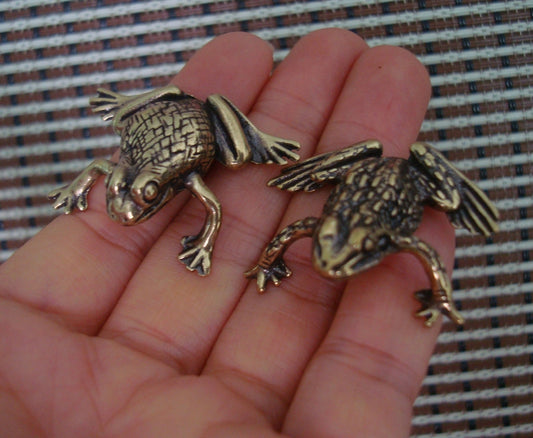 Pair of Solid Brass Frogs Statues Figurines for Home Garden Decor