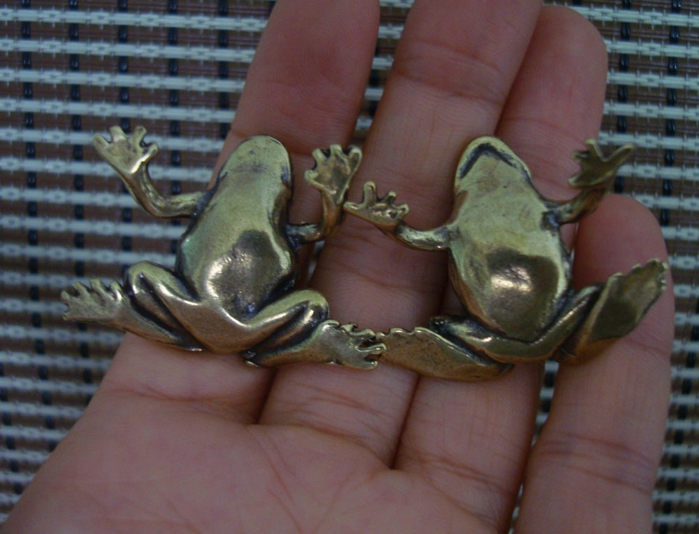 Pair of Solid Brass Frogs Statues Figurines for Home Garden Decor