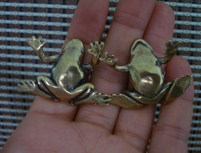 Pair of Solid Brass Frogs Statues Figurines for Home Garden Decor