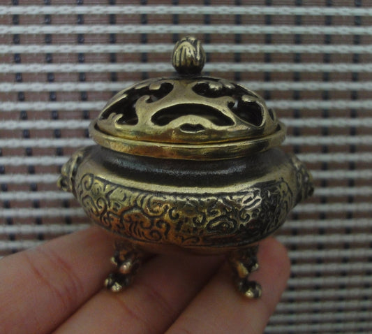 Vintage Style Solid Brass Incense Burner Three Feet Censer with Cover