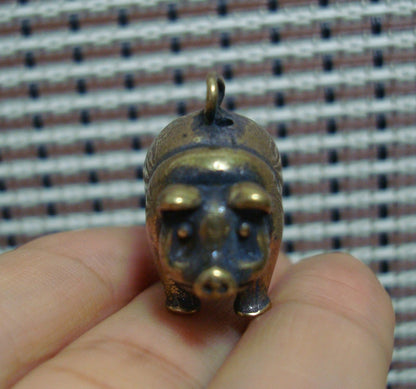 Solid Brass Pig Figurine Charm Pendant Vintage Style Keyring