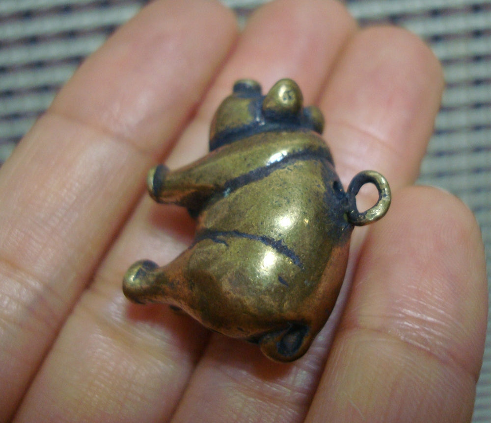 Solid Brass Pig Figurine Charm Pendant Vintage Style Keyring