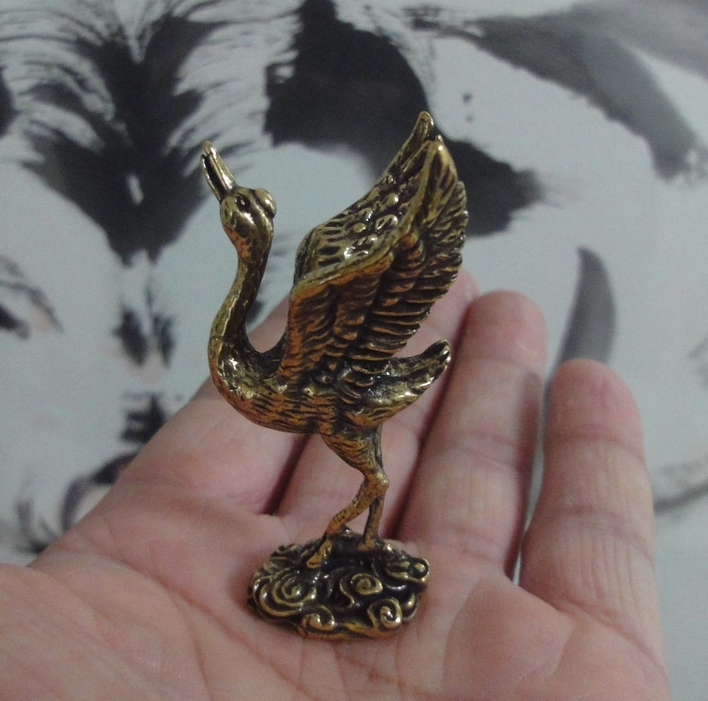 Solid Brass Flying Crane Bird Figurine Vintage Style Statue for Home Decor