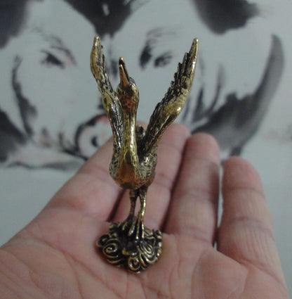 Solid Brass Flying Crane Bird Figurine Vintage Style Statue for Home Decor