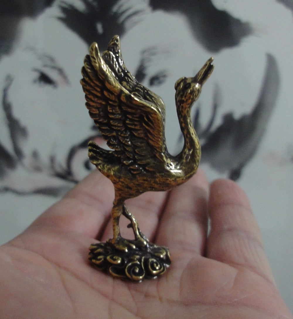 Solid Brass Flying Crane Bird Figurine Vintage Style Statue for Home Decor