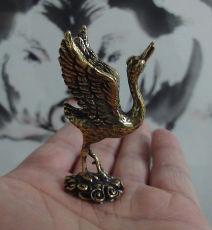 Solid Brass Flying Crane Bird Figurine Vintage Style Statue for Home Decor