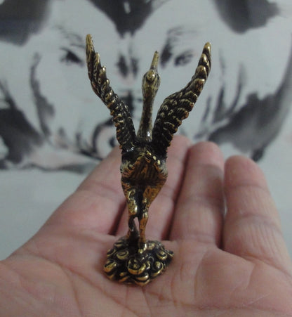 Solid Brass Flying Crane Bird Figurine Vintage Style Statue for Home Decor