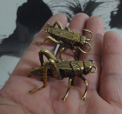 Pair of Vintage Style Solid Brass Cricket Insect Statues Sculptures for Garden Decor