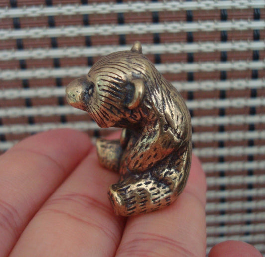 Vintage Style Brass Bear Cub Figurine: Home Decor Statue