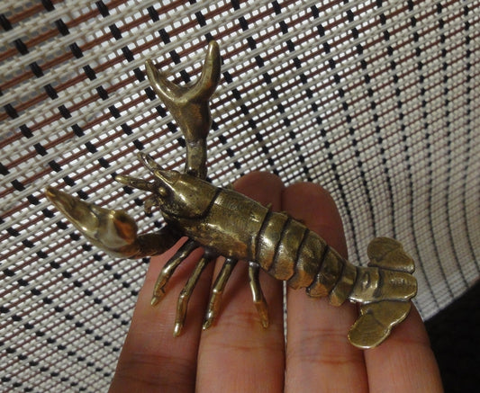 Solid Brass Crawfish Figurine - Metal Animal Statue Desk Decor