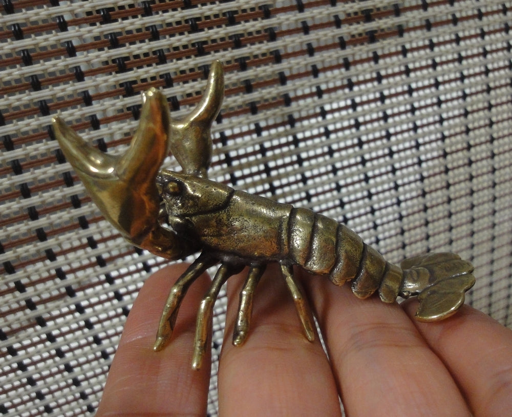 Solid Brass Crawfish Figurine - Metal Animal Statue Desk Decor