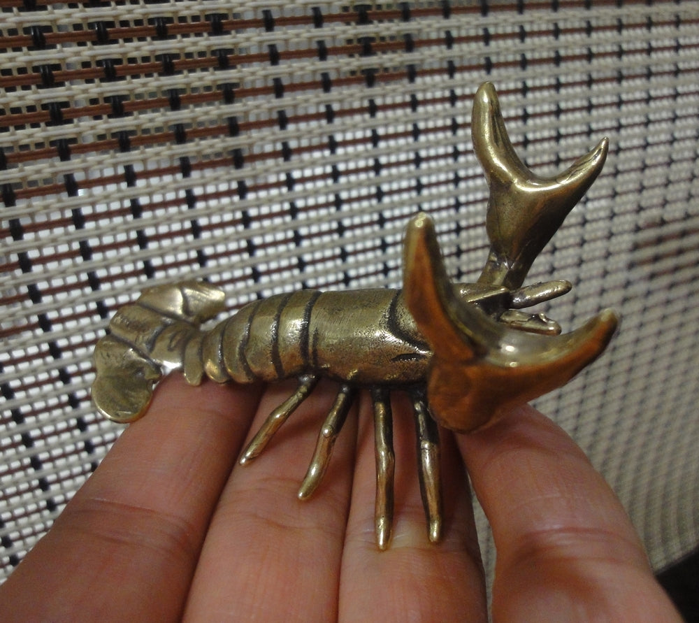 Solid Brass Crawfish Figurine - Metal Animal Statue Desk Decor