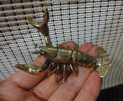 Solid Brass Crawfish Figurine - Metal Animal Statue Desk Decor