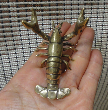 Solid Brass Crawfish Figurine - Metal Animal Statue Desk Decor