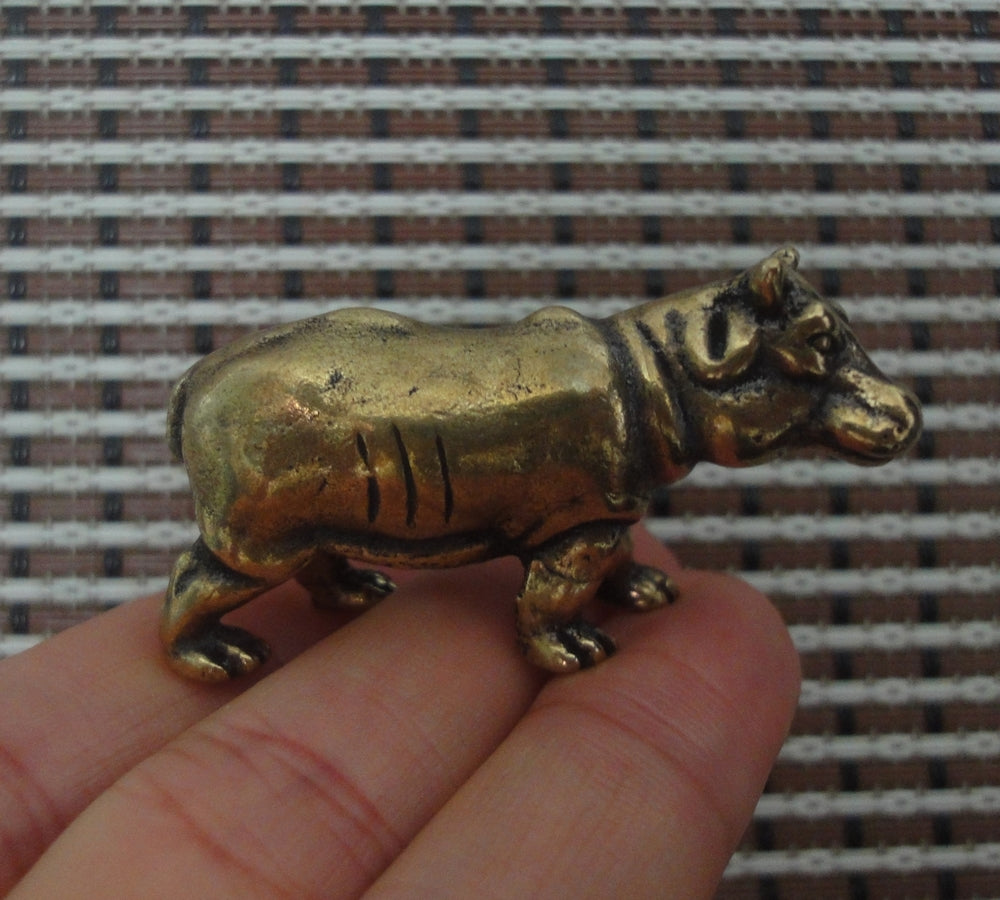 Solid Brass Copper Hippo Figurine Statue Animal Sculpture Birthday Gifts